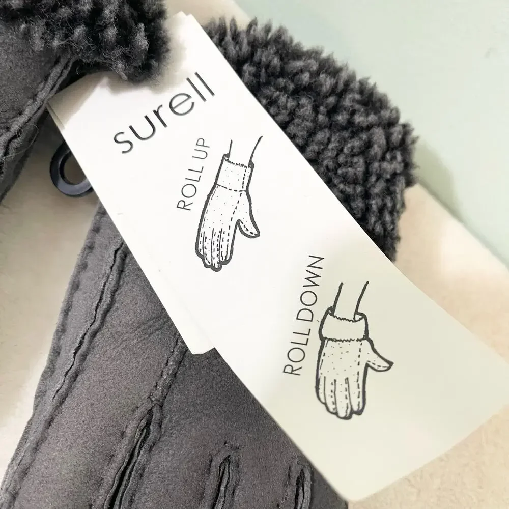 Surell Gray Shearling Lamb Sheepskin Gloves NWT size Medium